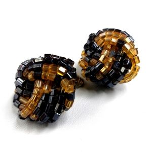 Vintage 1960s Glass Seed Beads Love Knot Cluster Clip Earrings